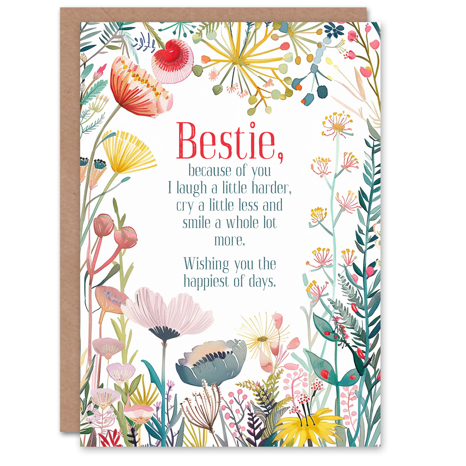 Greeting Card Bestie Because of You Floral Flowers Sincere Birthday