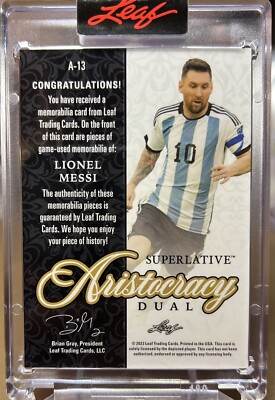 Lionel Messi 1/1 Emerald 2023 Leaf Superlative Aristocracy Dual