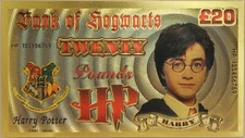 Harry Potter 20 Pounds Hogwarts Bank Note Novelty 24K Gold Plated Bill XX012