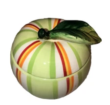 Adorable Ceramic striped apple green sugar covered dish Fun