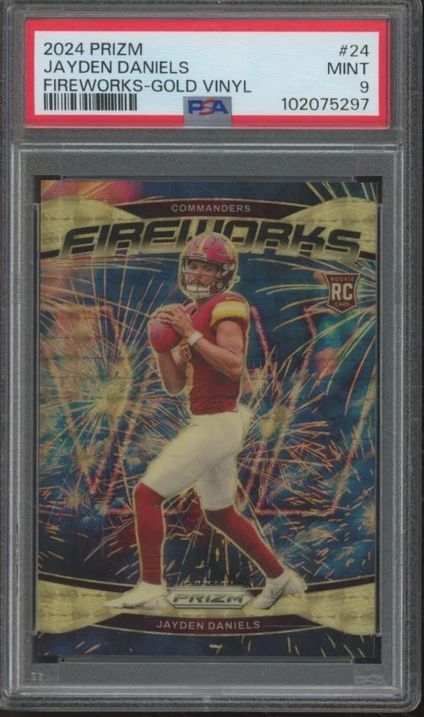 Jayden Daniels Panini Prizm Fireworks #24 Gold Vinyl