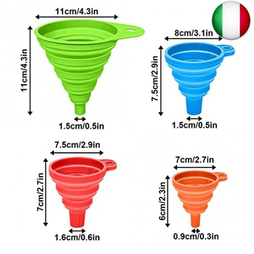 Imbuti Pieghevoli, 4 Pezzi Imbuto in Silicone, Imbuto Cucina per Bottiglie - Foto 2 di 7