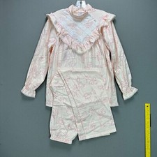 Vtg Sears Pajama Set Ruffle Cotton Flannel Floral Size 32 S/M Pink Cottage Core