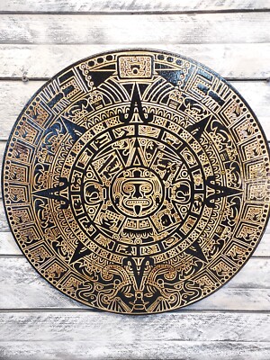 Handmade Aztec Mayan Calendar Plaque 15'' Tall Ancient Wall Decor Wood