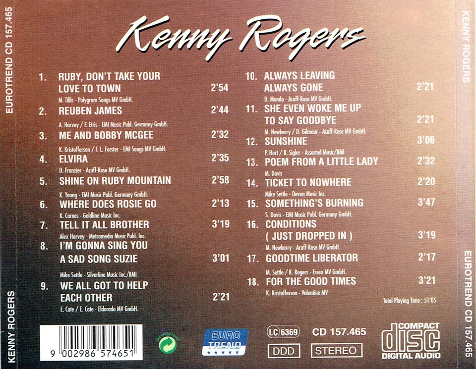 (CD) Kenny Rogers – Ruby Don't Take Your Love Yo Town - Reuben James, Sunshine - Bild 2 von 2