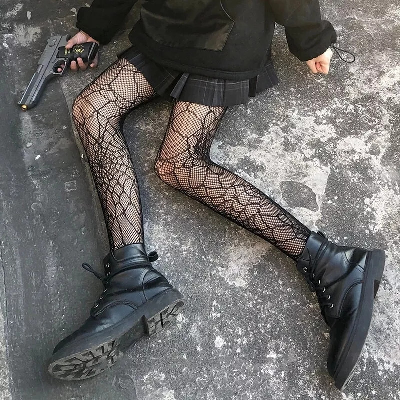 emo fish net Star Fishnet Tights | Star Tights Black above the elbow fishnet gloves100% polyester Long Sleeve Fishnet Crop Top