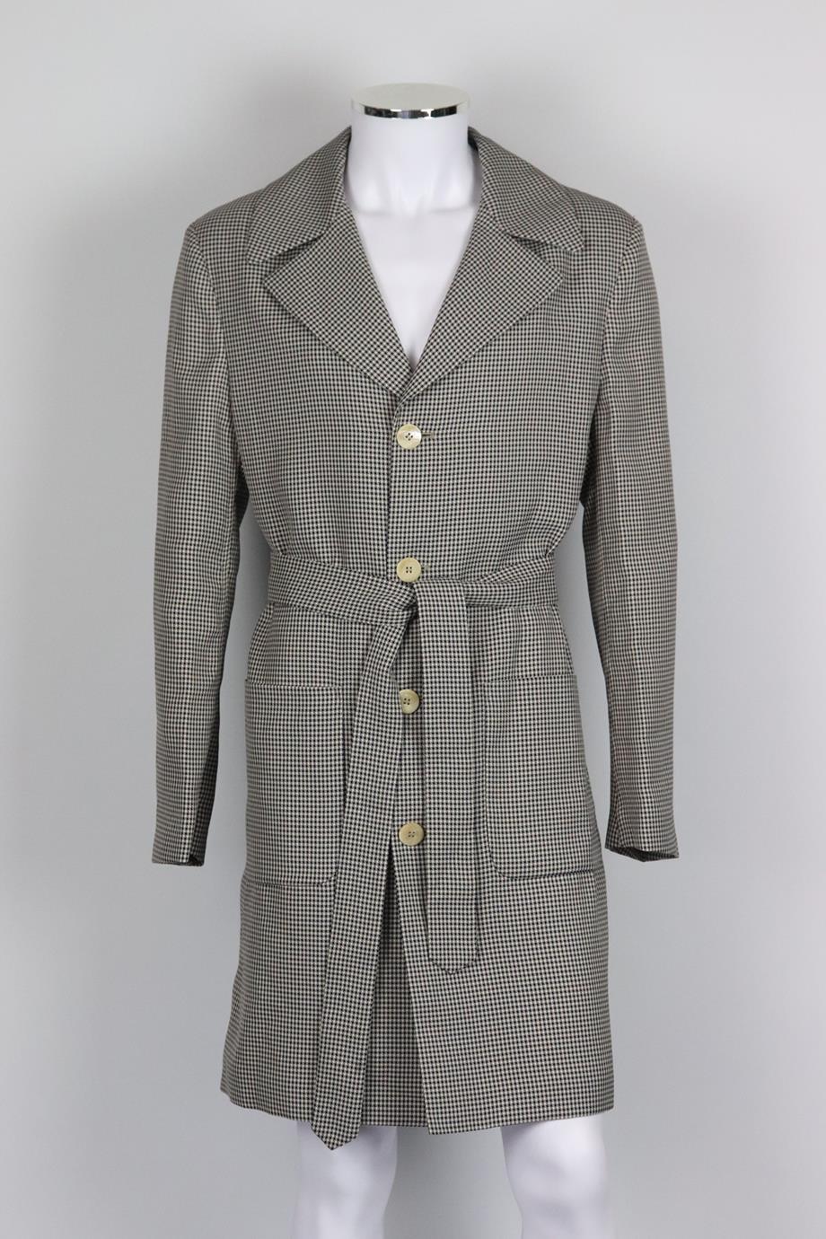 FENDI MEN'S BELTED HOUNDSTOOTH WOVEN COAT IT 50 UK/US CHEST 40 image 2