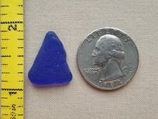 PURE BEACH SEA GLASS SURF TUMBLED COBALT BLUE TRIANGLE SHAPE FROSTED PENDANT V1