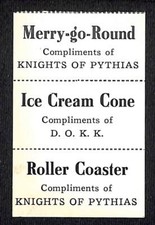 Merry-go Round Roller Coaster Ice Cream Fair Tickets Pythias D.O.K.K c1940's VGC on The Hot Collector