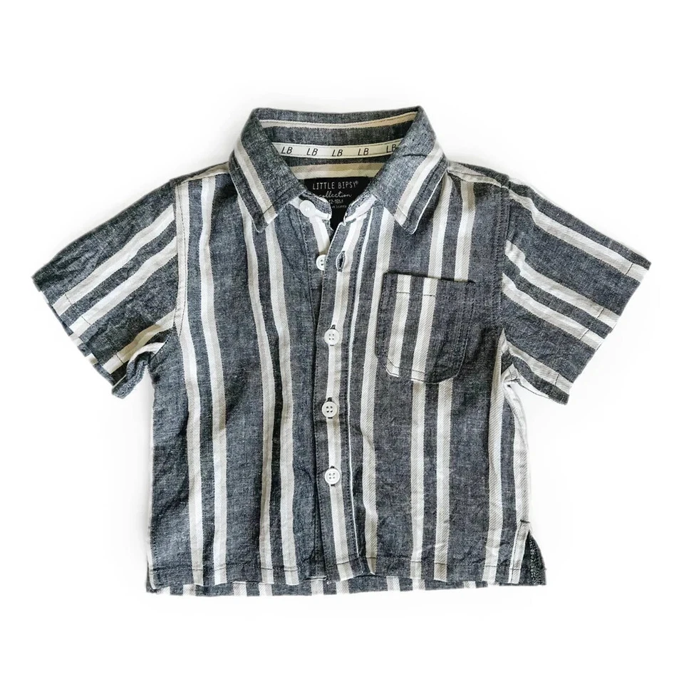Новый с Ярлыками LITTLE BIPSY - лагерь рубашка льняные шорты в уголь полоски размер 3-6 месяцев - Изображение 2 из 4