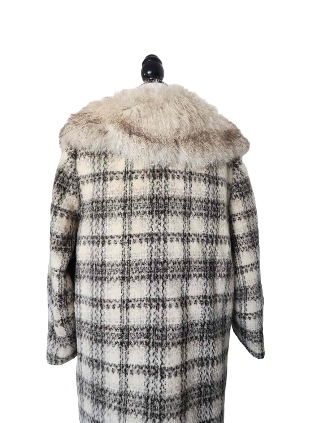 Vintage 1950s Plaid Mohair Swingcoat with Real Fur Co… Gem