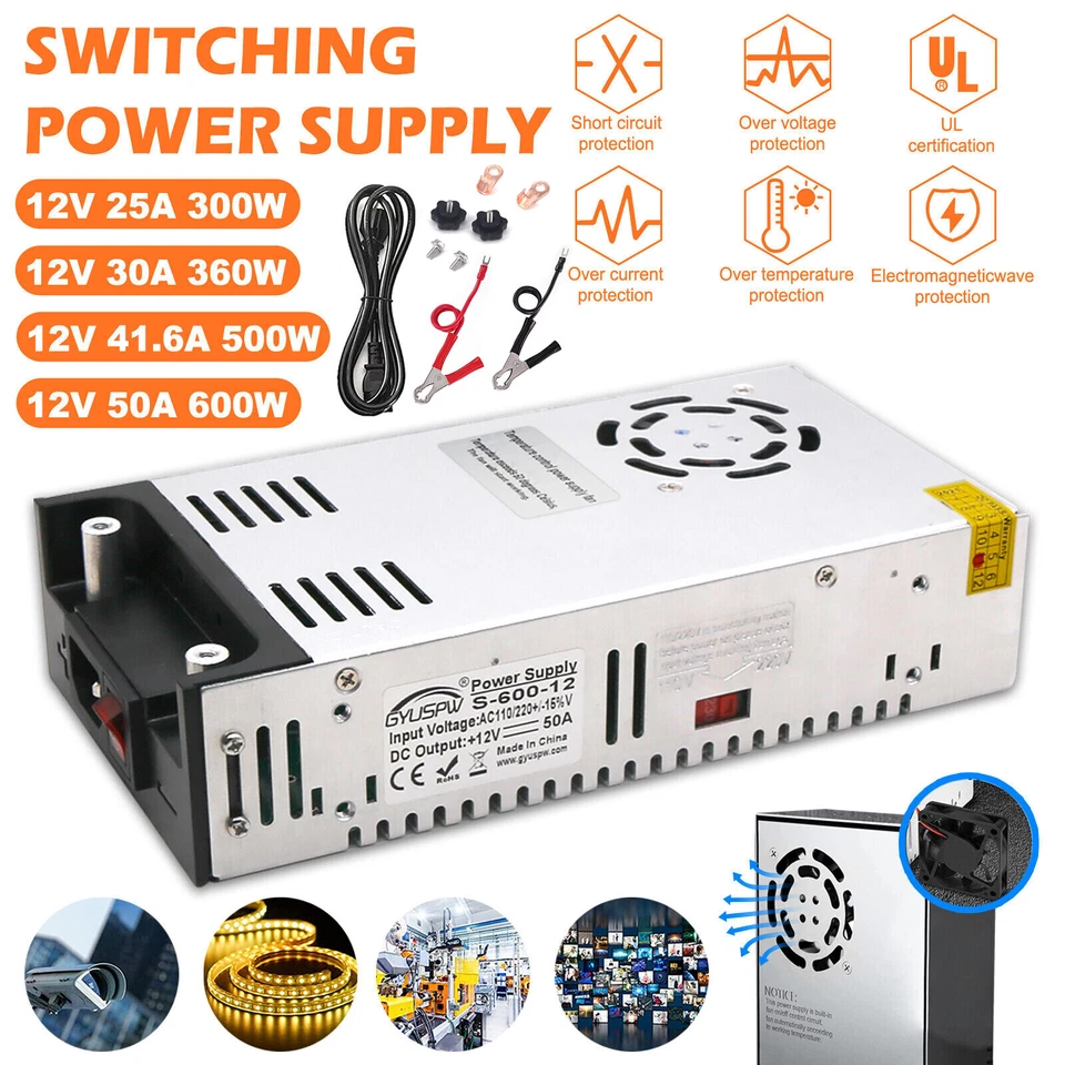 Fuente de alimentación conmutadora transformador industrial AC 110V a CC 12V 25A-50A 300A-600W Foto 2 de 4
