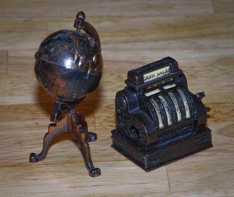 VINTAGE Metal GLOBE and CASH REGISTER Dollhouse Miniatures