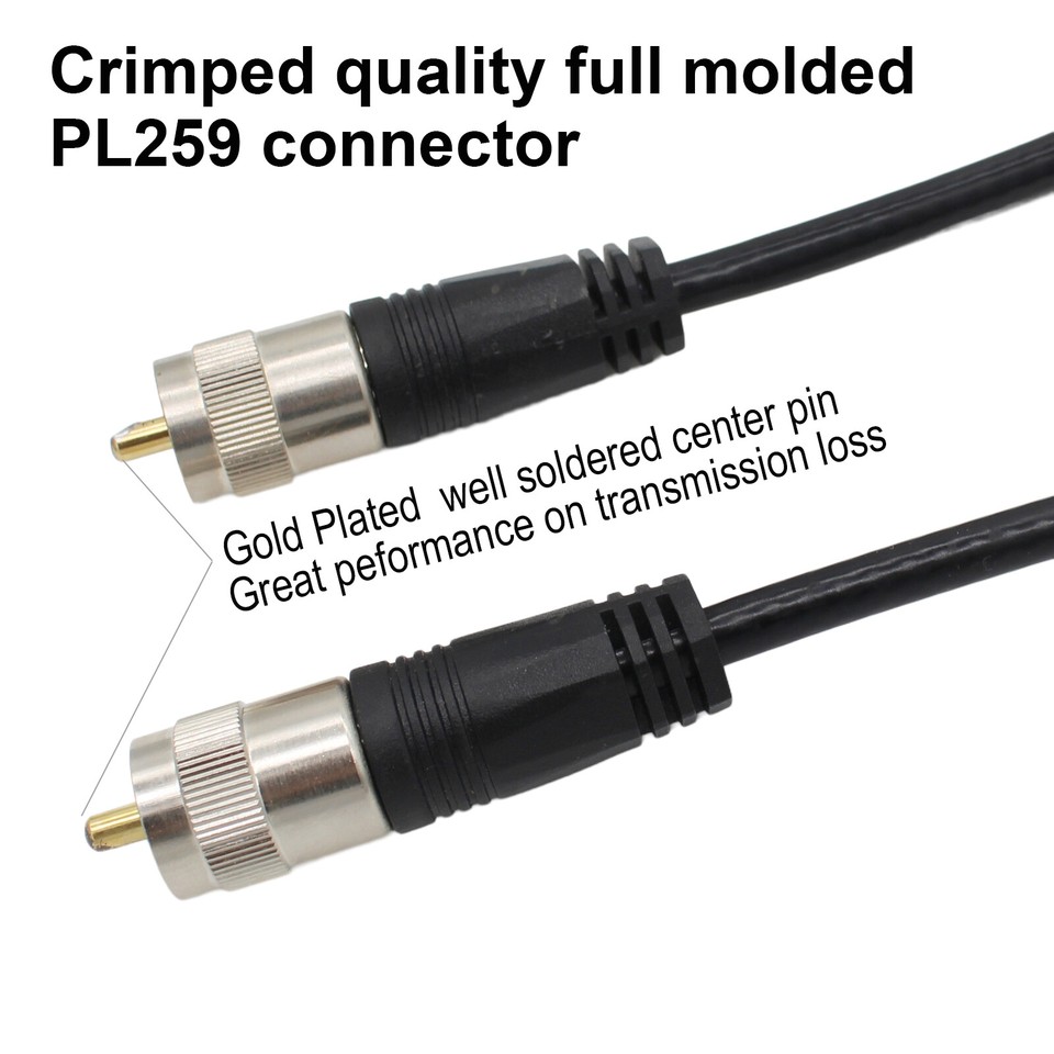 RG8X Coaxial CB Coax UHF Cable | 20/50/100ft | PL259 Male to Male ...