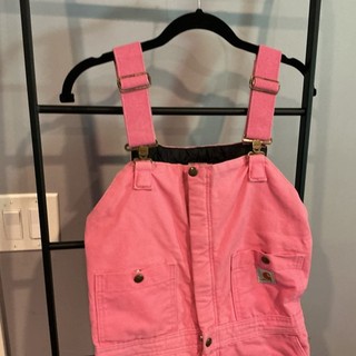 Vtg Carhartt Pink Rose Sandstone Quilt Lined Bib Overalls Womens S 4/6 Regular