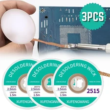 3pcs 1.5M Desoldering Braid Solder Remover  Wick w/ No Residue Rosin Flux Wire