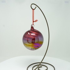 Hand Blown Glass Christmas Ornament Red Sphere w/ Irridecent Finish 3.5" Dia