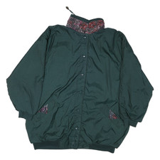 Womens Green Nylon Reversible Button Jacket L Plain Casual Lightweight Outerwear