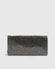 River Island Womens Clutch Bag Grey Perspex Diamante Popper Clasp Chain Strap