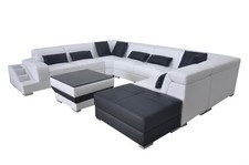 Leder Eck Sofa Wohnlandschaft Garnitur Design Modern Couch Sofas USB LED Weiß