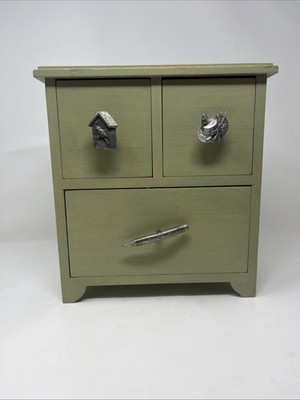 M Bastin 1999 3 Drawer Jewelry box Wood Pewter Knobs