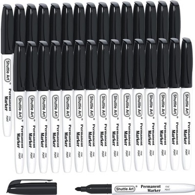 Permanentmarker, schwarz, 30er Set, Feinspitze, Kunststoff, Metall, Holz