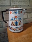 Vintage Berggren White Enamel Swedish Coffee Pot Multi Color Floral Design