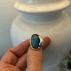 Vintage Sterling Silver Rope And Feather Navajo Turquoise Ring Size 6.5