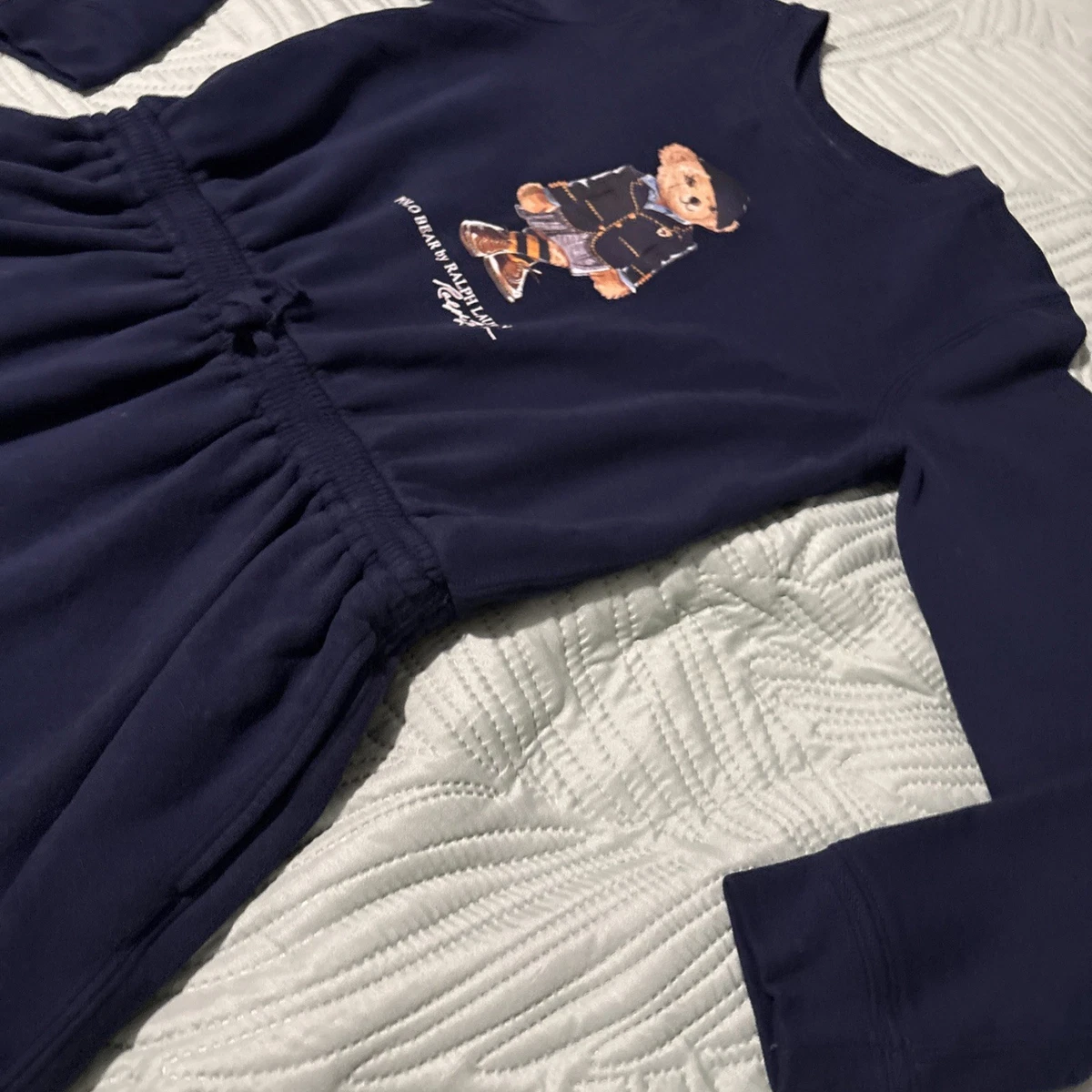 Polo Bear Ralph Lauren Girls Fleece Sweatshirt Dress Navy XL 16 w/Pockets
