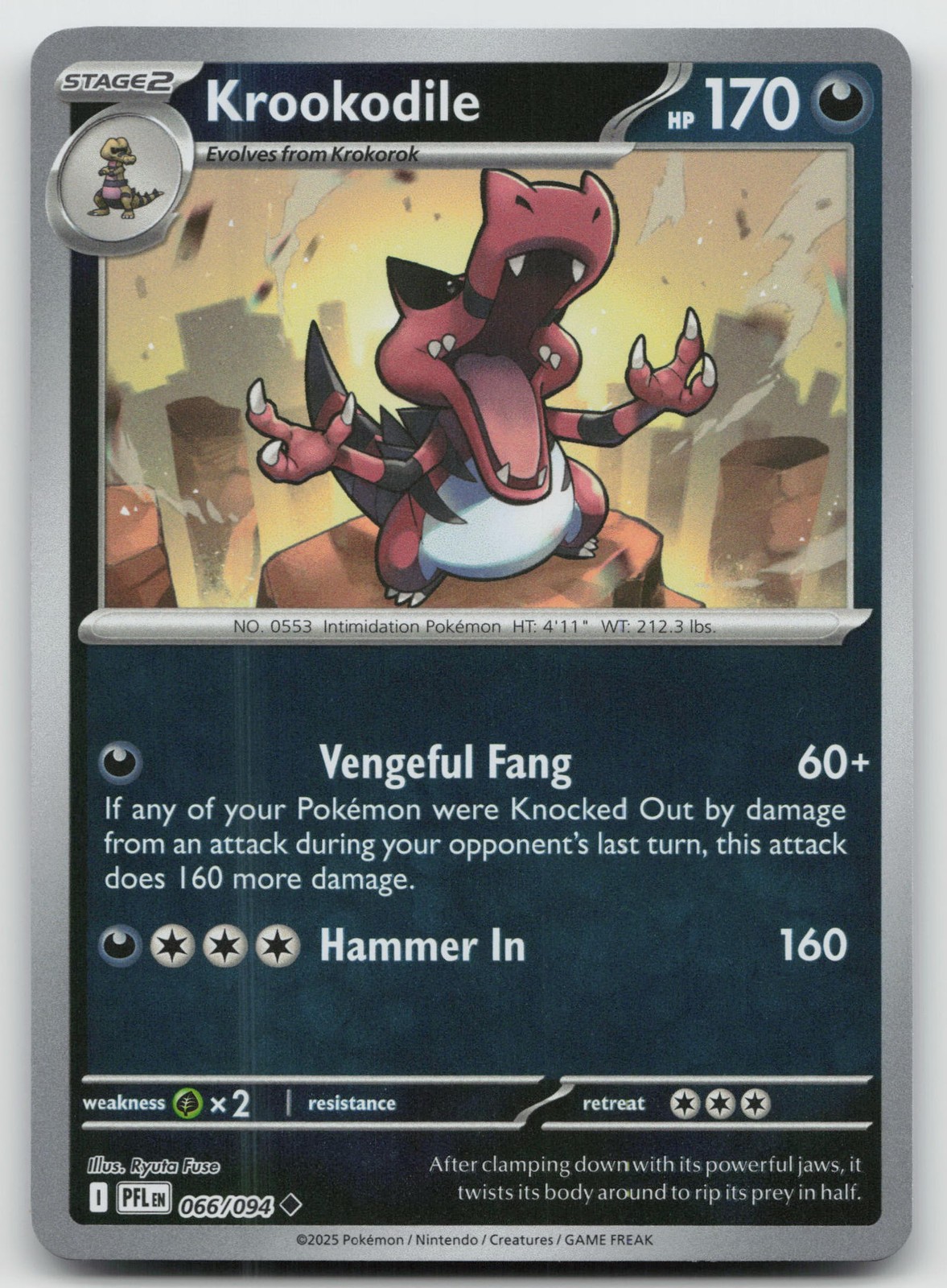 Krookodile Uncommon Reverse Holo ME02: Phantasmal Flames 066/094 NM