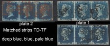 Product Image: GB 1840 2d blue matched 4-margin strips of 3 TD-TF fu, in deep blue (plate 2) a