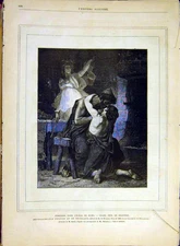 Original Old Antique Print School Rome Ulysse Doucet Fine Art French 1880 19th