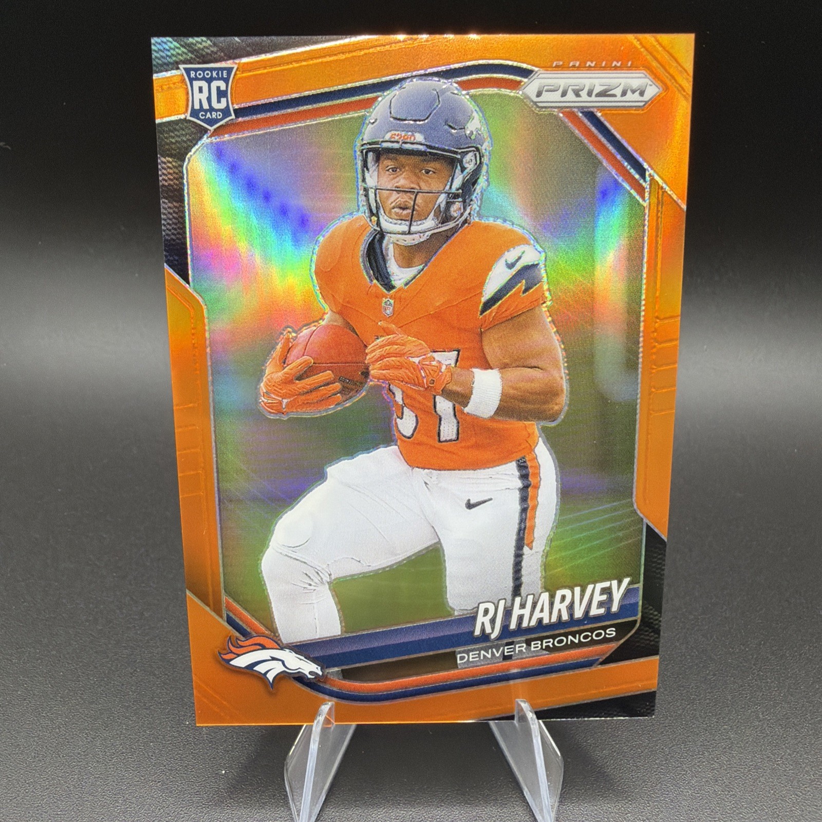 RJ Harvey 2025 Panini Prizm Orange RC #303 Broncos /249 — color Match Rookie