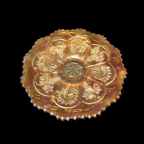 Fenton Carnival Glass Peacock & Grape Marigold 9" Plate