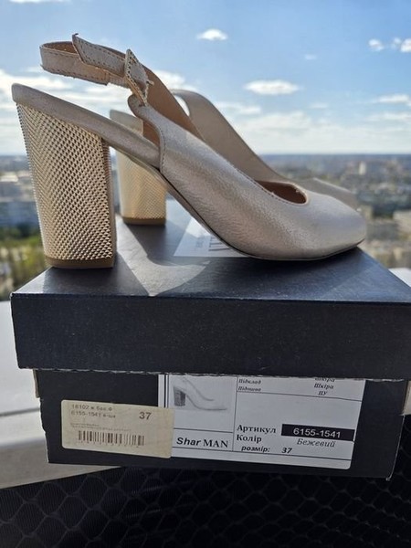 Women Heels Beige Leather 37 #65ZT