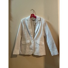 TRINA TURK White Textured Open Front Blazer Jacket Women's Size 4 Designer Lux
