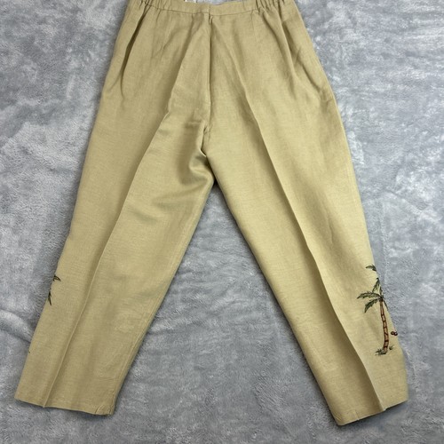 Womens Linen Blend Set Beaded Monkey Embroidery Top and Capri Pants Set Tan 10 - Bild 11 von 14