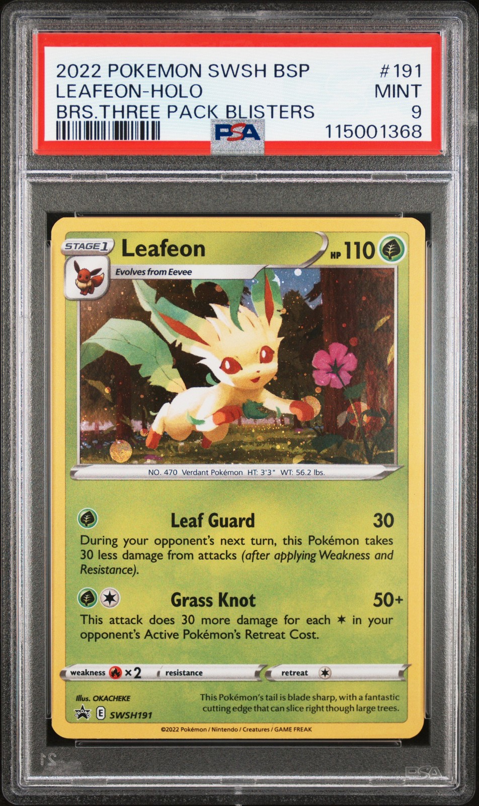 2022 POKEMON SWSH BLACK STAR PROMO #191 LEAFEON-HOLO PSA 9