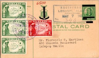Philippines 1943 Japanese Stamps / Reg Mail Censor PPC Legazpi Albay J47834