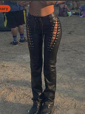 Women fancy Less up Classic Black Stylish Genuine Lambskin Leather Pant Handmade