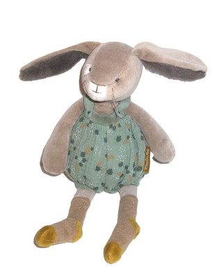 14'' Moulin Roty Trois Petits Lapins Bunny Rabbit  Plush In Sage Romper Toy