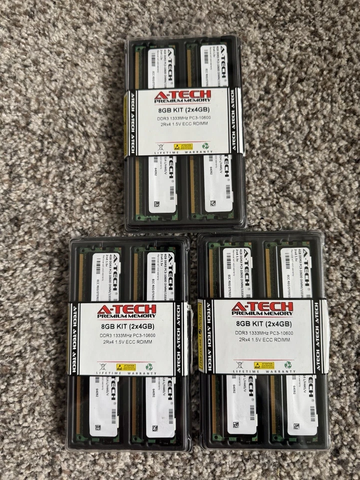 A-Tech 8GB KIT (2x4GB) DDR3 1333MHz PC3-10600 2Rx4 1.5v ECC RDIMM Server Ram - Image 2 of 4