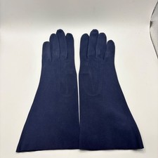 Kislav Lavable Vintage Navy Blue Suede Gauntlet Gloves French Made Mid Length