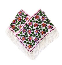 Handmade Mexican Ma anita Floral Cross-stitch Hand Embroidery Poncho with Fringe