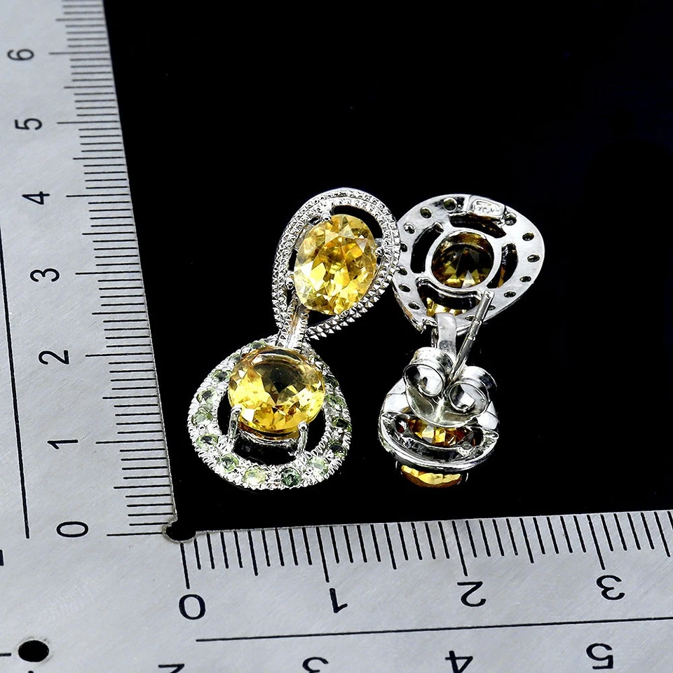 925 Sterling Silber Ohrringe Oval Citrin 9x7mm Peridot Natur Edelstein Schmuck - Bild 3 von 4