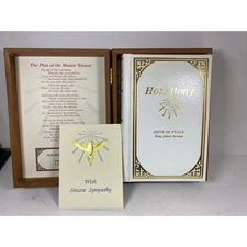Holy Bible King James Version Book: Sympathy Card, Wood Box UNUSED