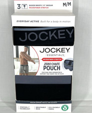 Jockey Essentials Men's Boxer Briefs SZ Med 3-Pk Zero Chafe Pouch Microfiber Str