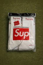 Hanes x Supreme White Cushion Crew Socks 4-Pack BRAND NEW SEALED