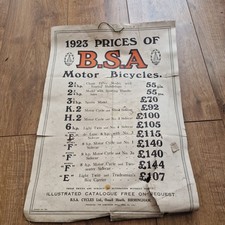 Vintage 1923 BSA Motorcycles Price Poster Original Motor Bicycles Advert