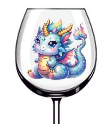12x Aquarell Glitzer Baby Drache UV DTF Aufkleber Becher Weinglas Tasse